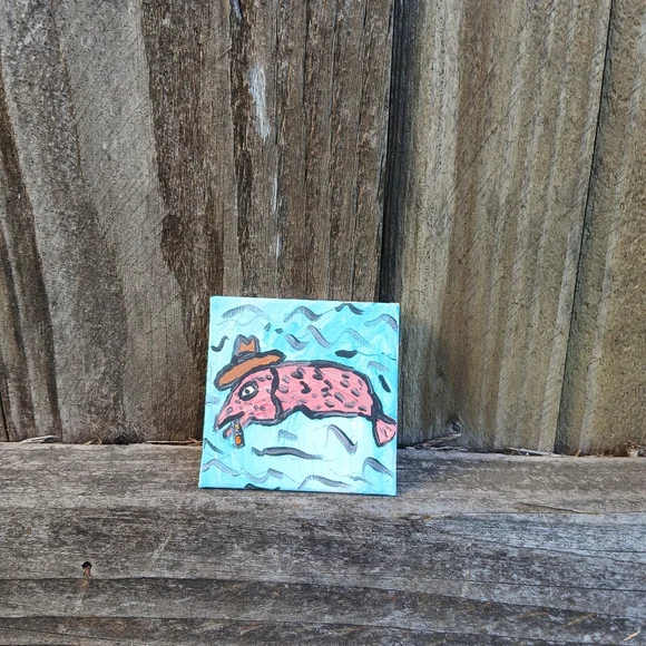 Fish In Hat Painting Mini - Picture 6 of 12